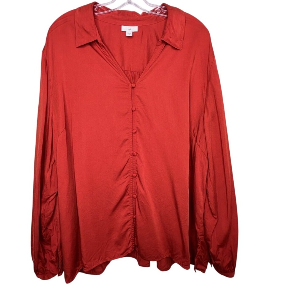 J Jill Button-Up Blouse Long‎ Sleeve Collared Burnt Orange Top Women's Size 2X